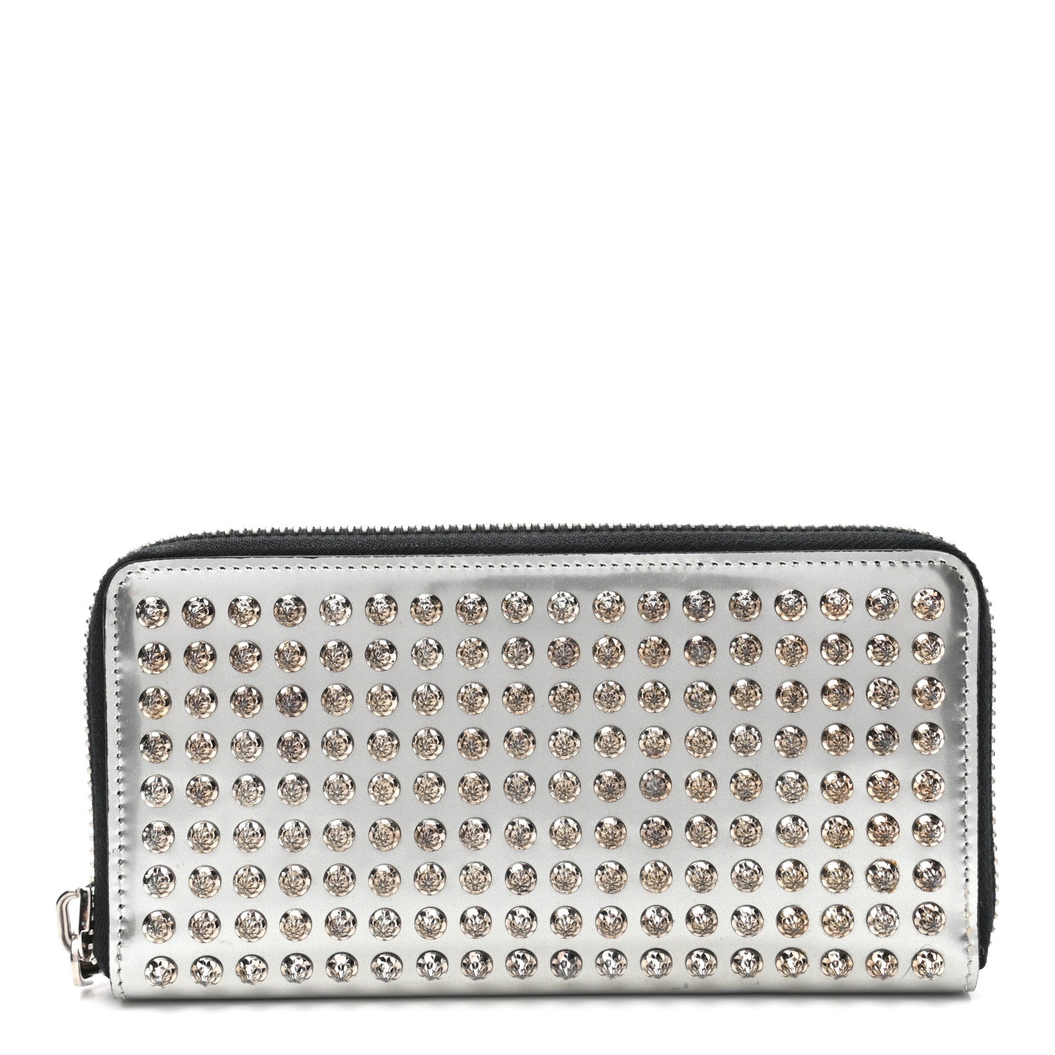 Christian Louboutin Metallic Specchio Panettone Spiked Zip Around Wallet Silver 1 of 7