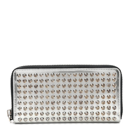 Christian Louboutin Metallic Specchio Panettone Spiked Zip Around Wallet Silver 1 of 7