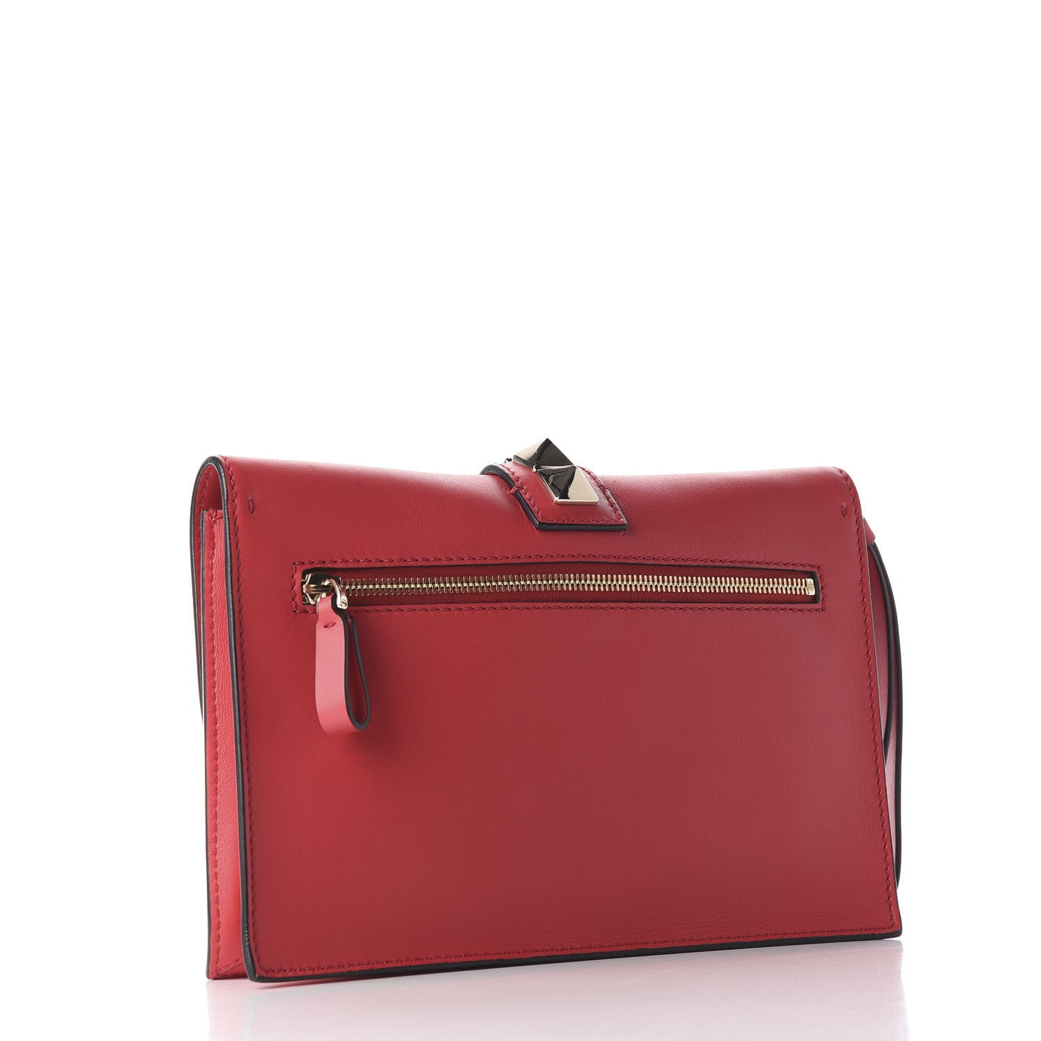 Valentino Garavani Vitello Glam Lock Rockstud Clutch Red 2 of 8