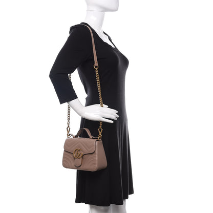 Gucci Calfskin Matelasse Mini GG Marmont Top Handle Shoulder Bag Porcelain Rose 2 of 10