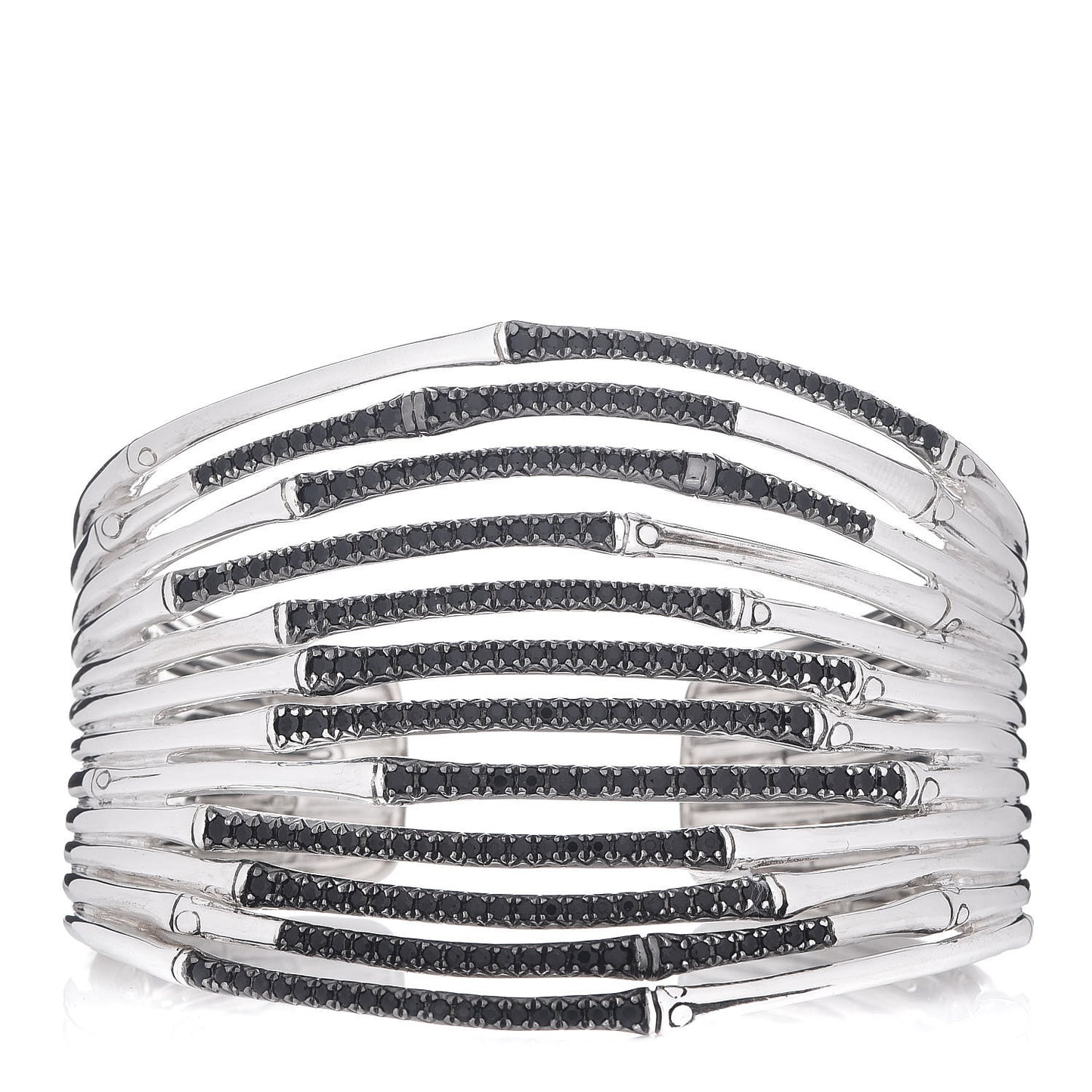 Sterling Silver Black Sapphire Wide Bamboo Cuff M