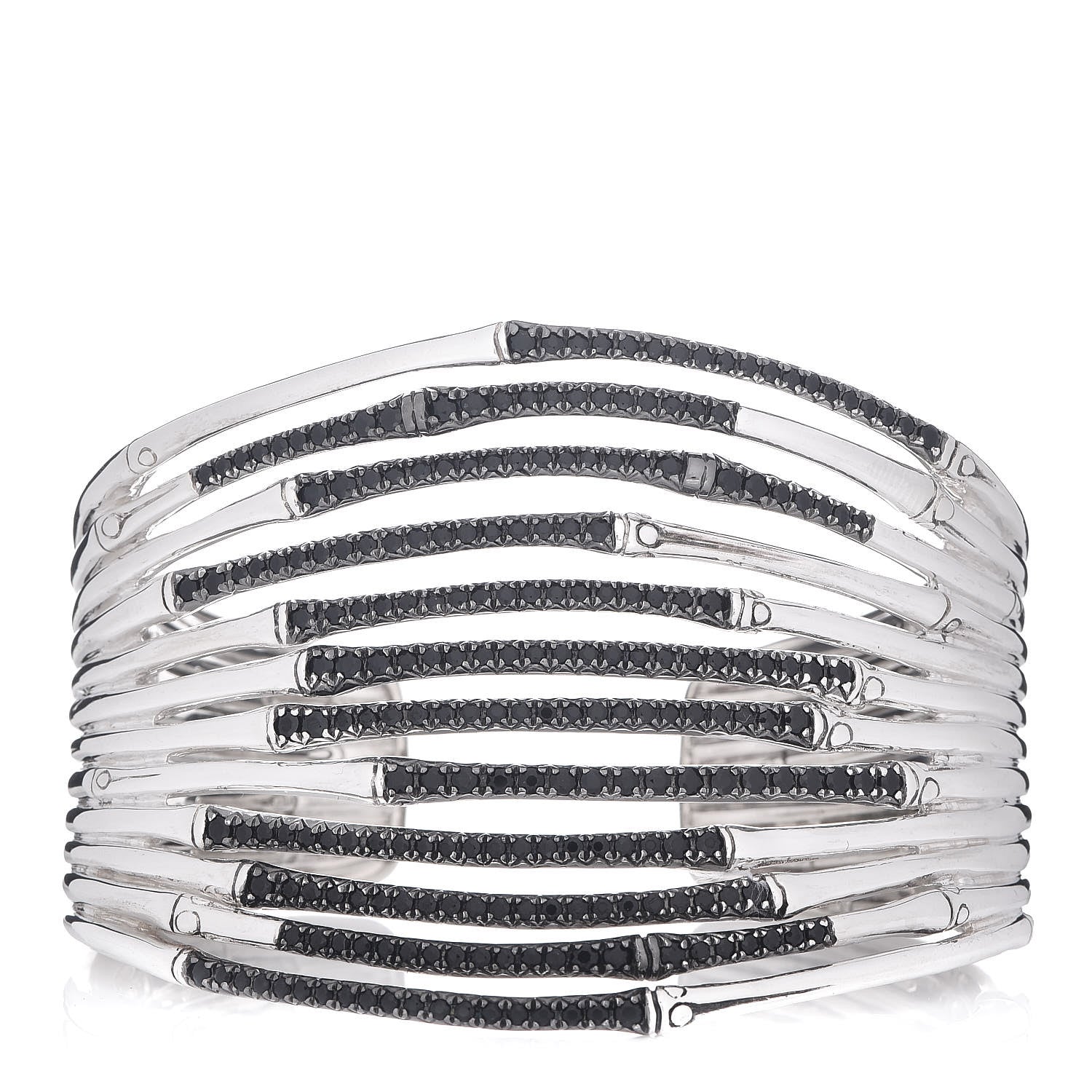John Hardy Sterling Silver Black Sapphire Wide Bamboo Cuff M 1 of 4