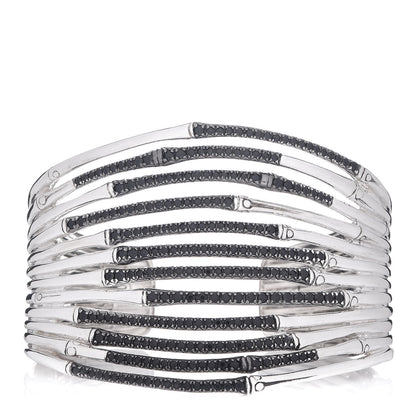 John Hardy Sterling Silver Black Sapphire Wide Bamboo Cuff M 1 of 4