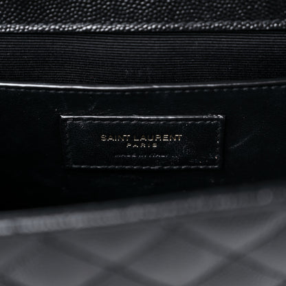 Saint Laurent Grain De Poudre Textured Mixed Matelasse Triquilt Medium Monogram Satchel Black 7 of 14