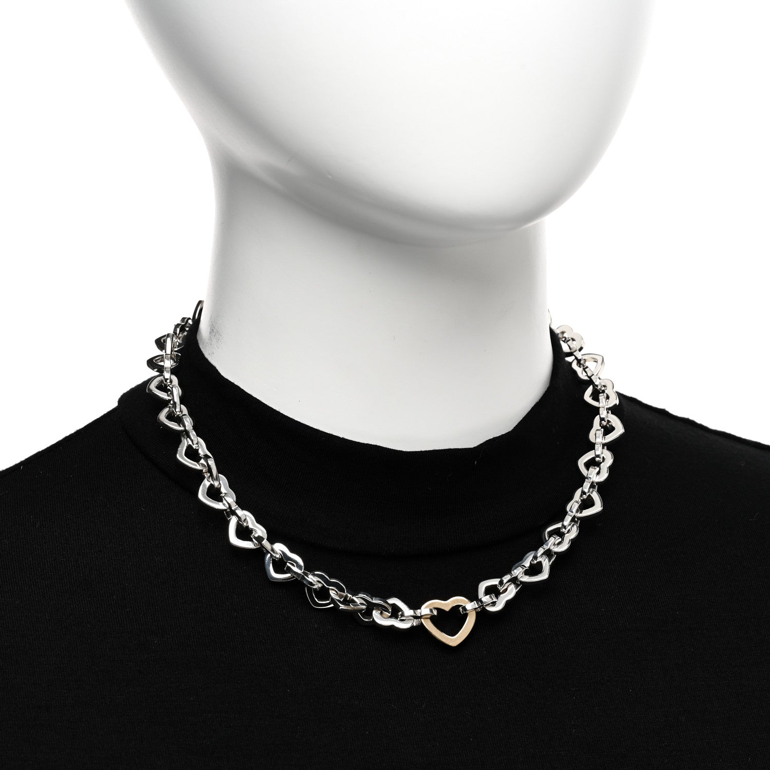 Tiffany Sterling Silver 18K Yellow Gold Heart Link Necklace 2 of 4