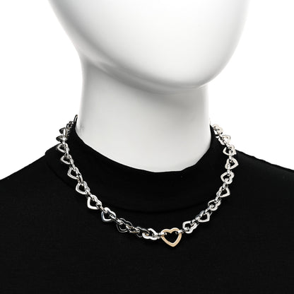 Tiffany Sterling Silver 18K Yellow Gold Heart Link Necklace 2 of 4