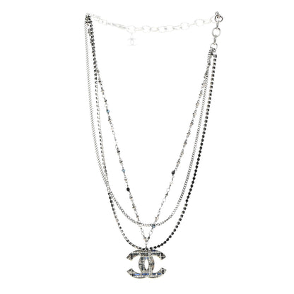 Chanel Crystal Pearl Tweed Effect Multi Strand CC Short Necklace Silver Blue Black 3 of 7