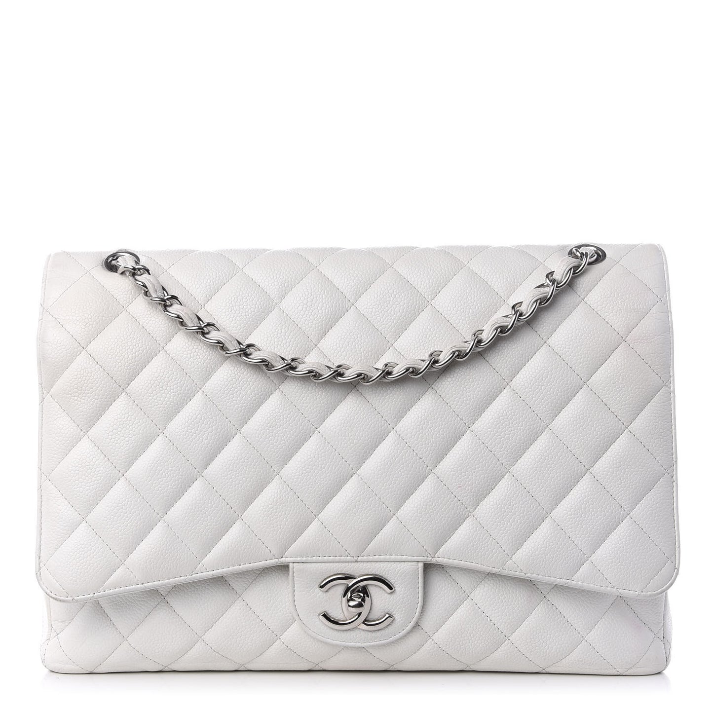 Caviar Quilted Maxi Double Flap White
