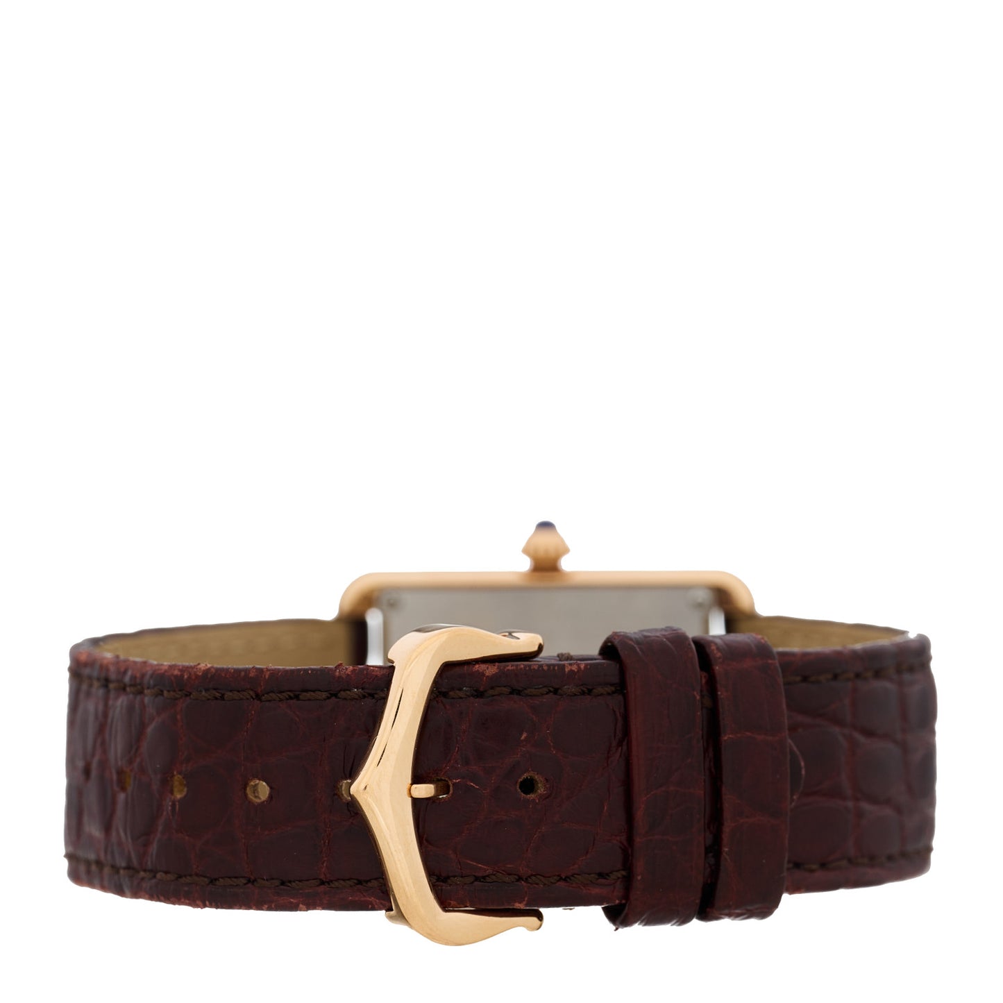Stainless Steel 18K Pink Gold Alligator 24mm Tank Solo Quartz Watch Brown