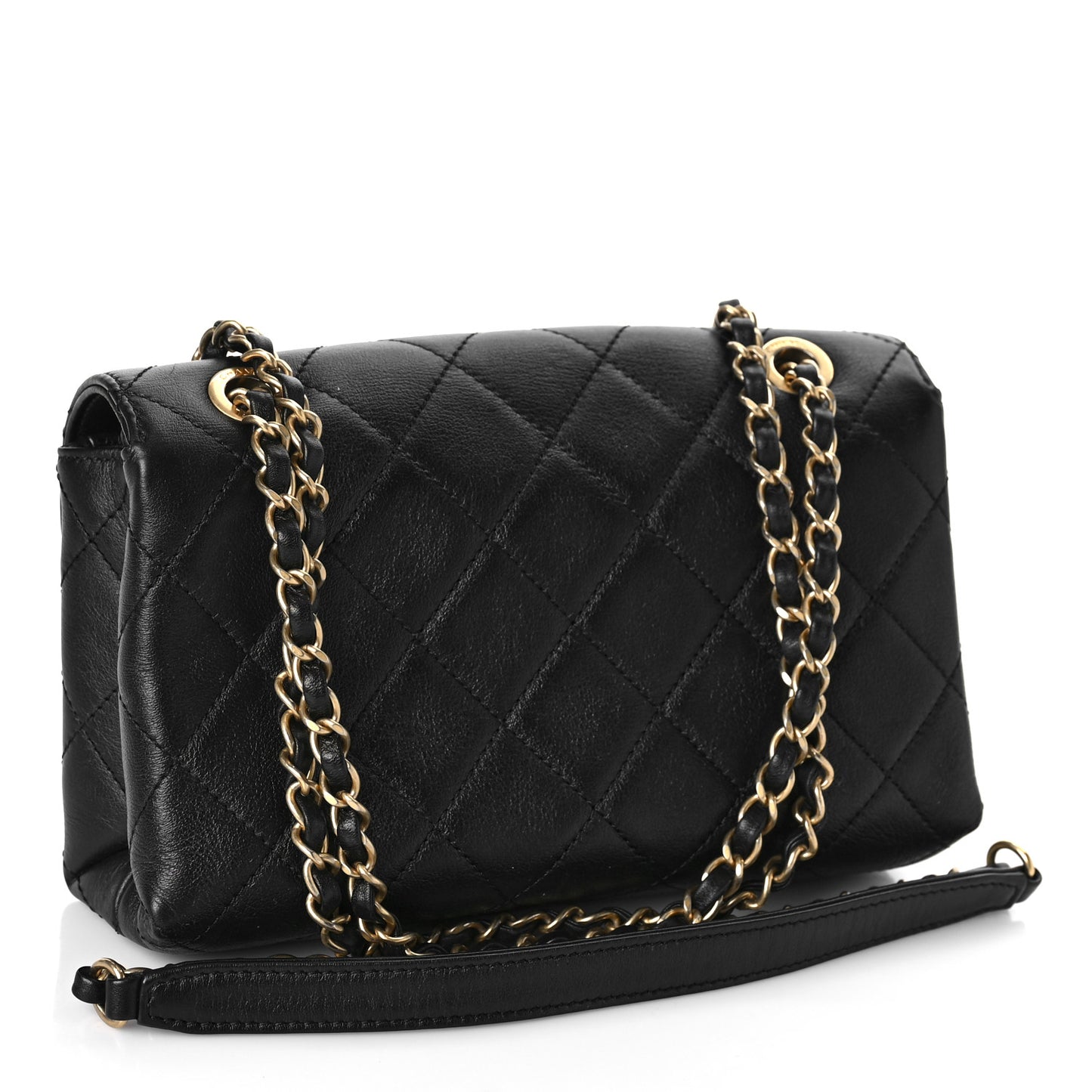 Calfskin Quilted Small Enchained Flap Black