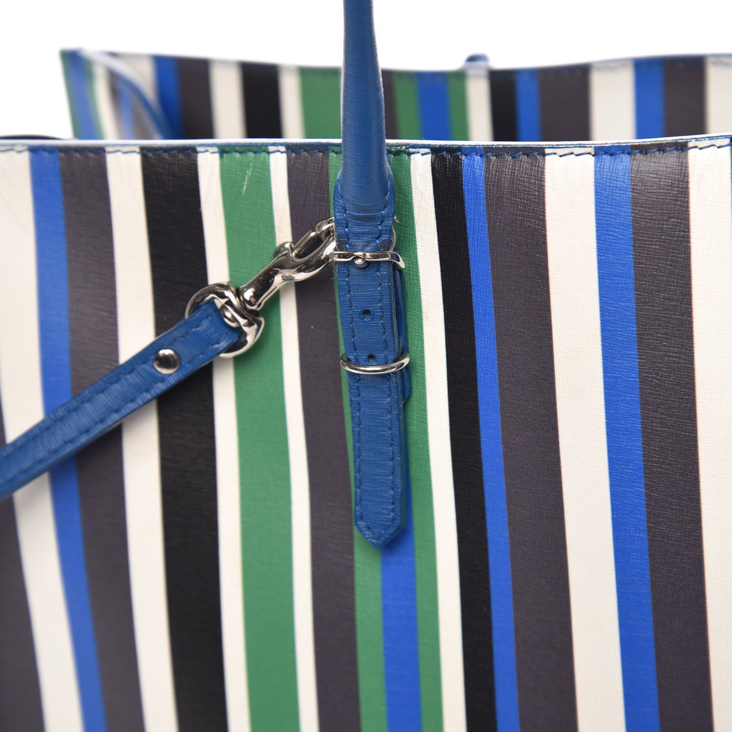 Veau Striped Papier B4 Zip Around Tote Variante Blue