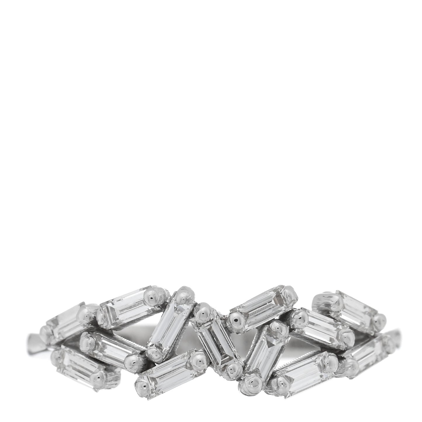 18K White Gold Diamond Baguette Fireworks Ring 53 6.25