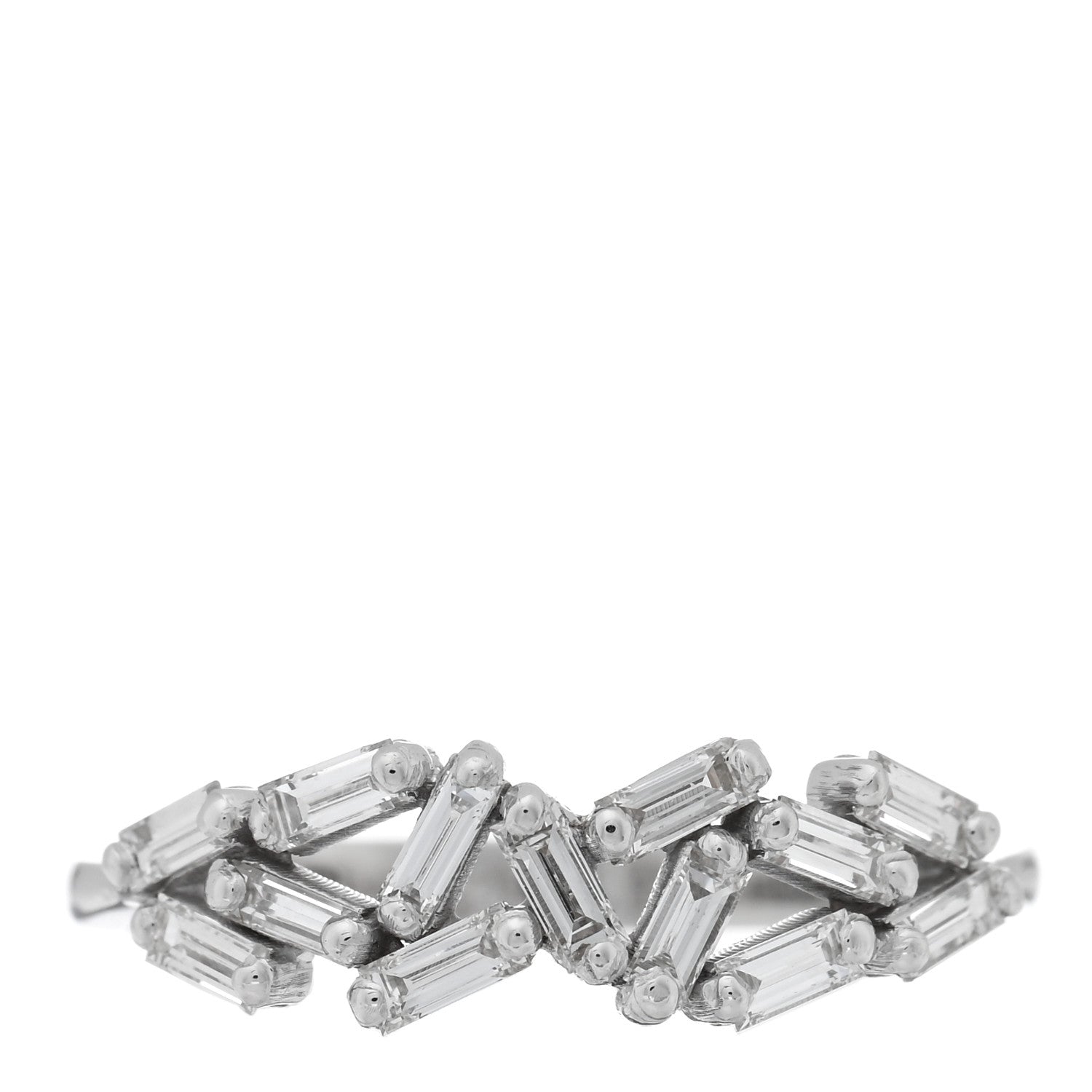 Suzanne Kalan 18K White Gold Diamond Baguette Fireworks Ring 53 6.25 1 of 4