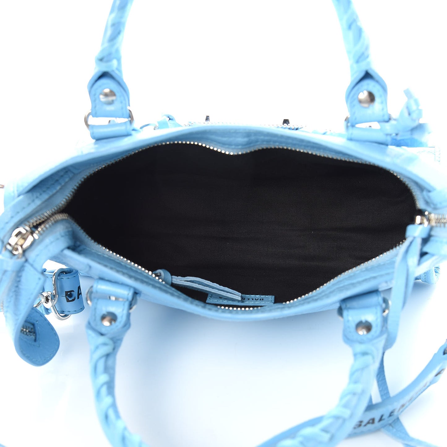 Agneau Classic Silver Hardware Mini City Logo Strap Baby Blue Black
