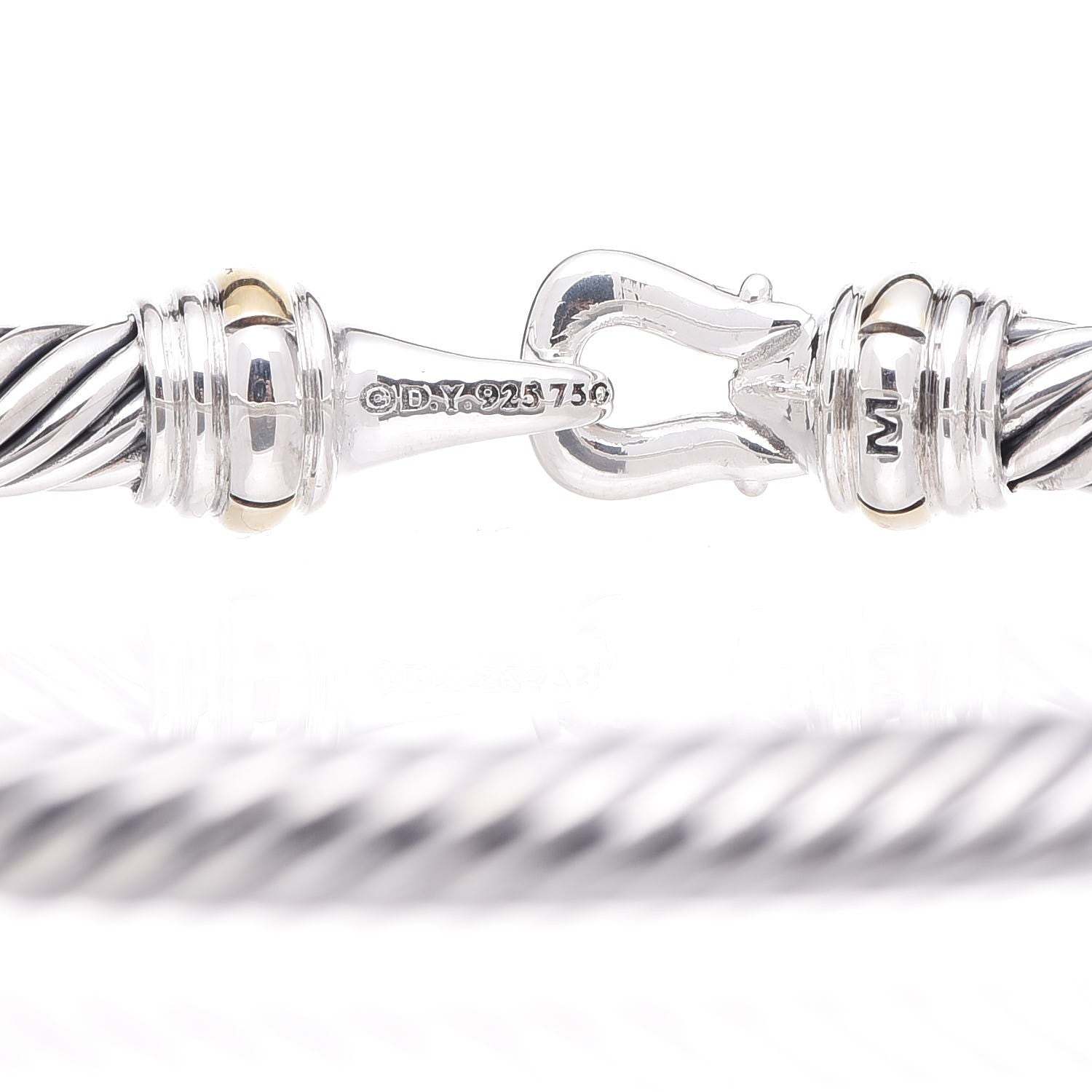 David Yurman Sterling Silver 18K Yellow Gold 4mm Cable Buckle Bracelet 4 of 5
