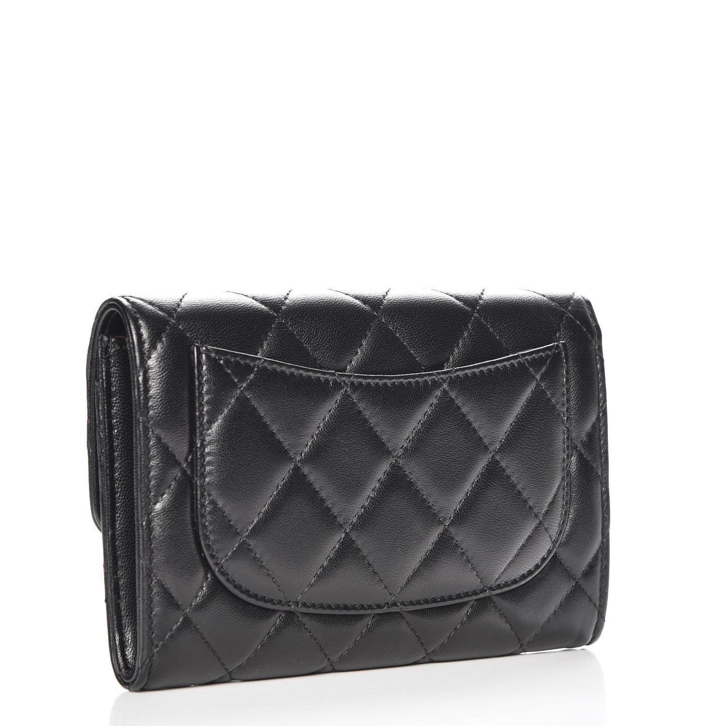 Lambskin Quilted Small Flap Wallet Black