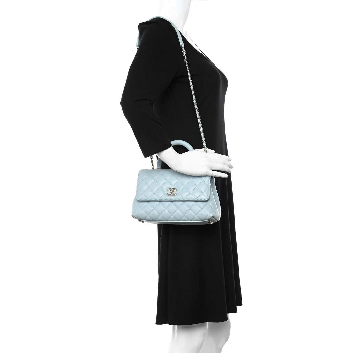 Caviar Quilted Mini Coco Handle Flap Light Blue