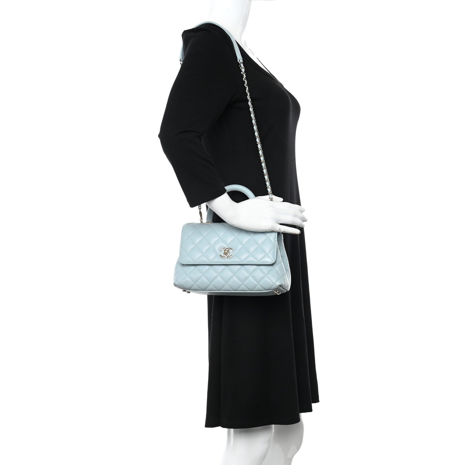 Chanel Caviar Quilted Mini Coco Handle Flap Light Blue 3 of 11