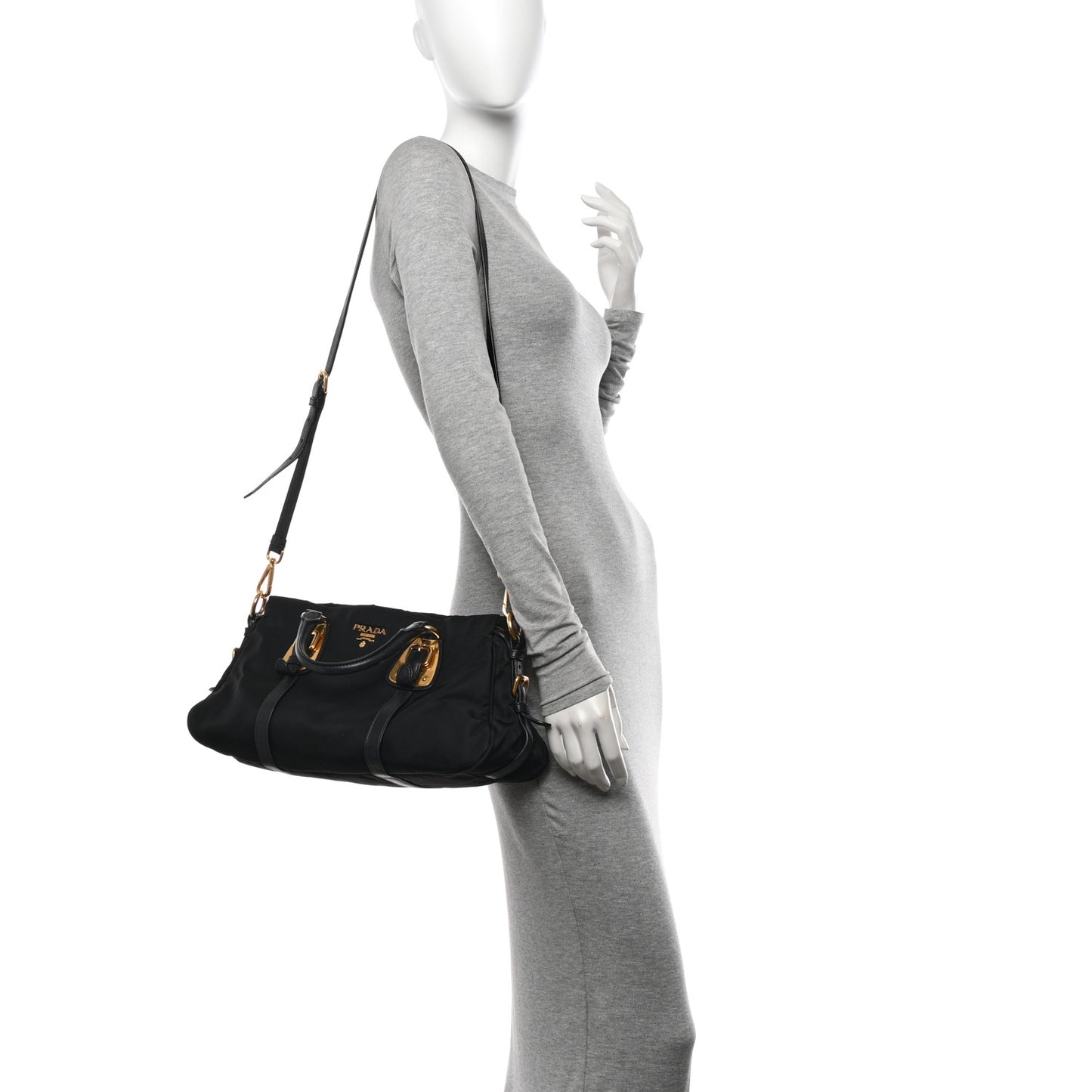 Tessuto Nylon Soft Calfskin Shopping Satchel Black