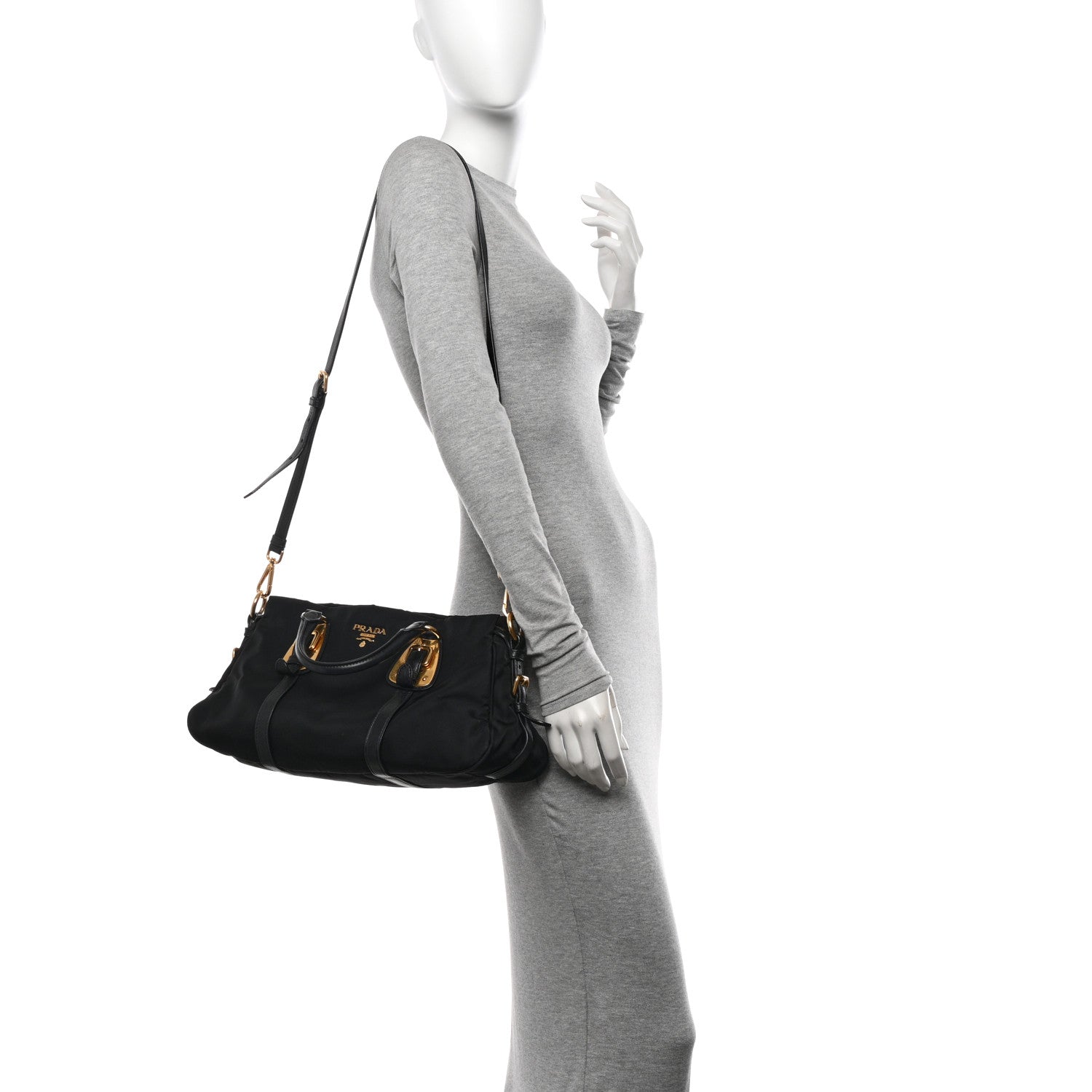 Prada Tessuto Nylon Soft Calfskin Shopping Satchel Black 3 of 11