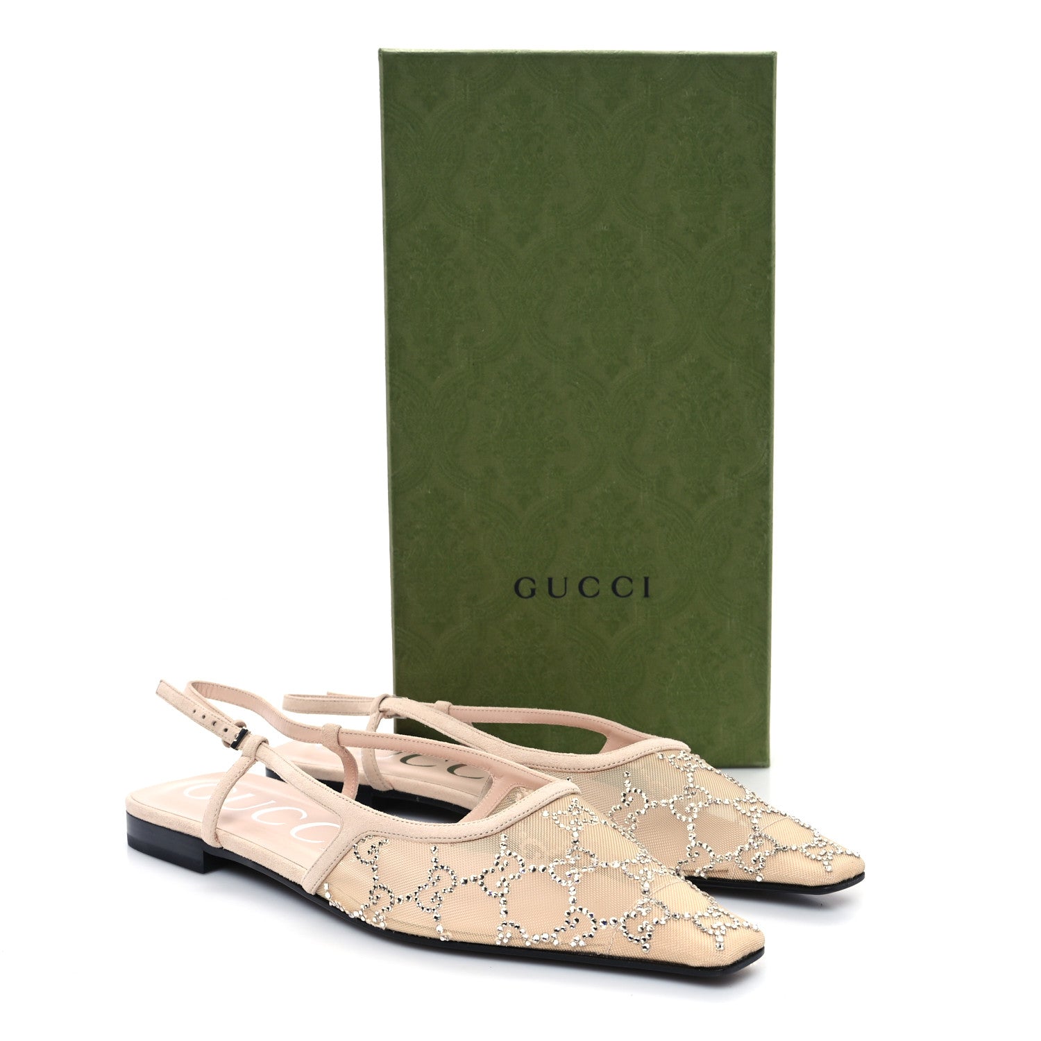 Gucci Suede Mesh Crystal GG Monogram Slingback Ballet Flats 40 Light Powder Skin Rose 9 of 9