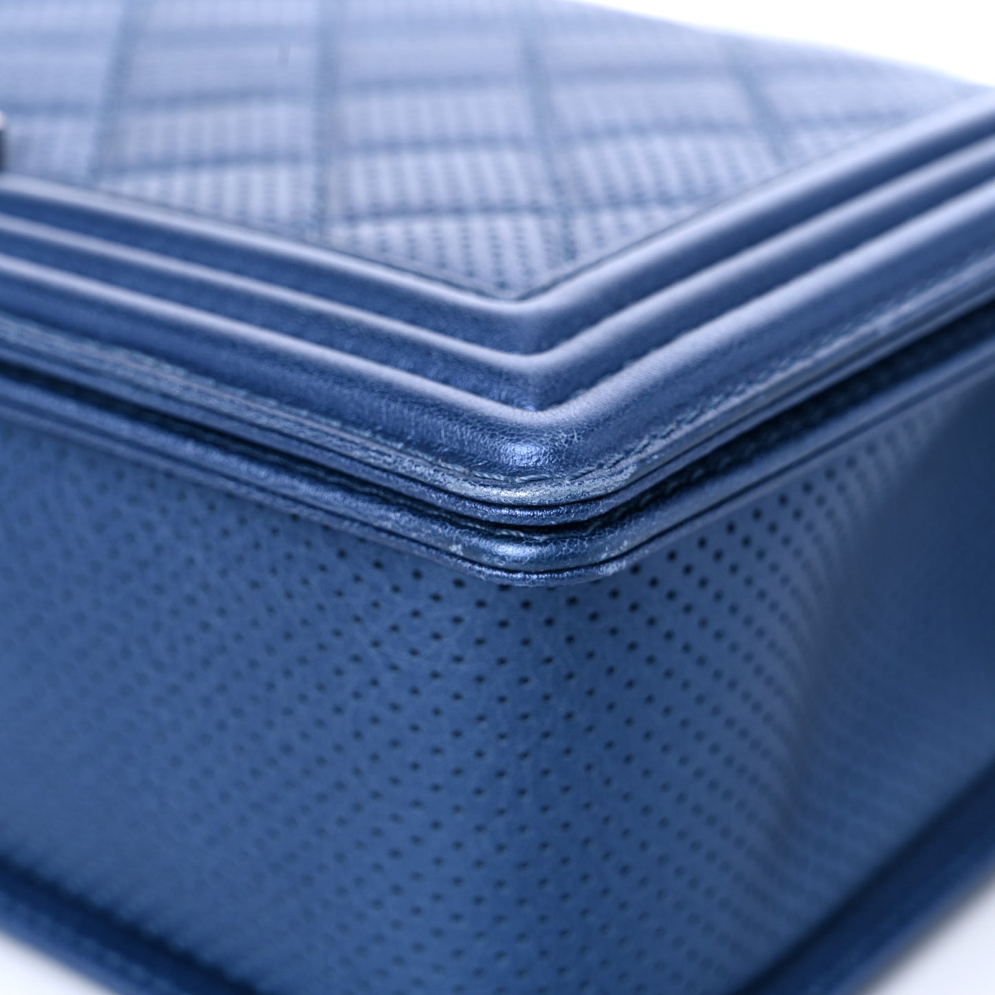 Perforated Lambskin Quilted New Medium Boy Flap Blue