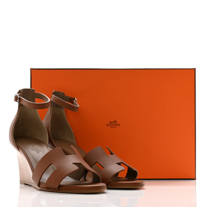 Hermes Calfskin Legend Wedge Sandals 37 Gold 9 of 9