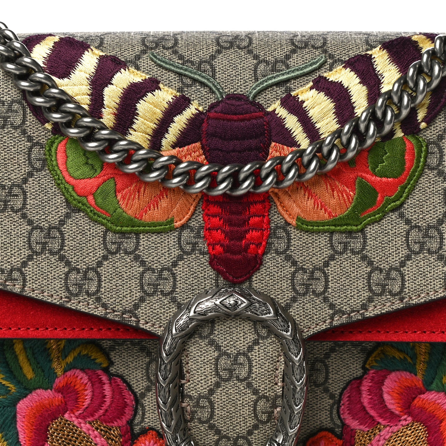 GG Supreme Monogram Embroidered Medium Dionysus Shoulder Bag Beige Hibiscus
