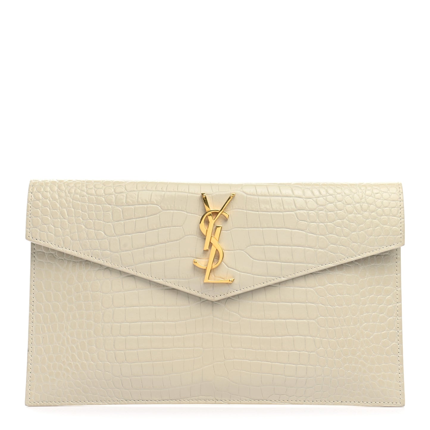 Calfskin Crocodile Embossed Uptown Monogram Pouch Crema Soft