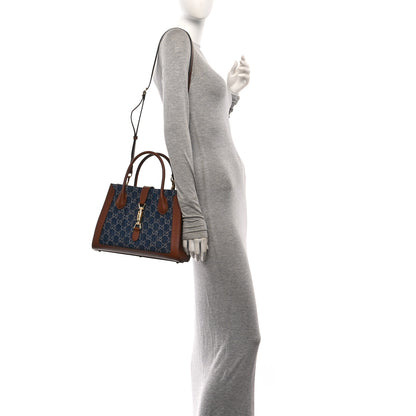 Gucci New Denim GG Monogram Dollar Calfskin Medium Jackie 1961 Tote Blue Tea Cuir Epilog 2 of 10