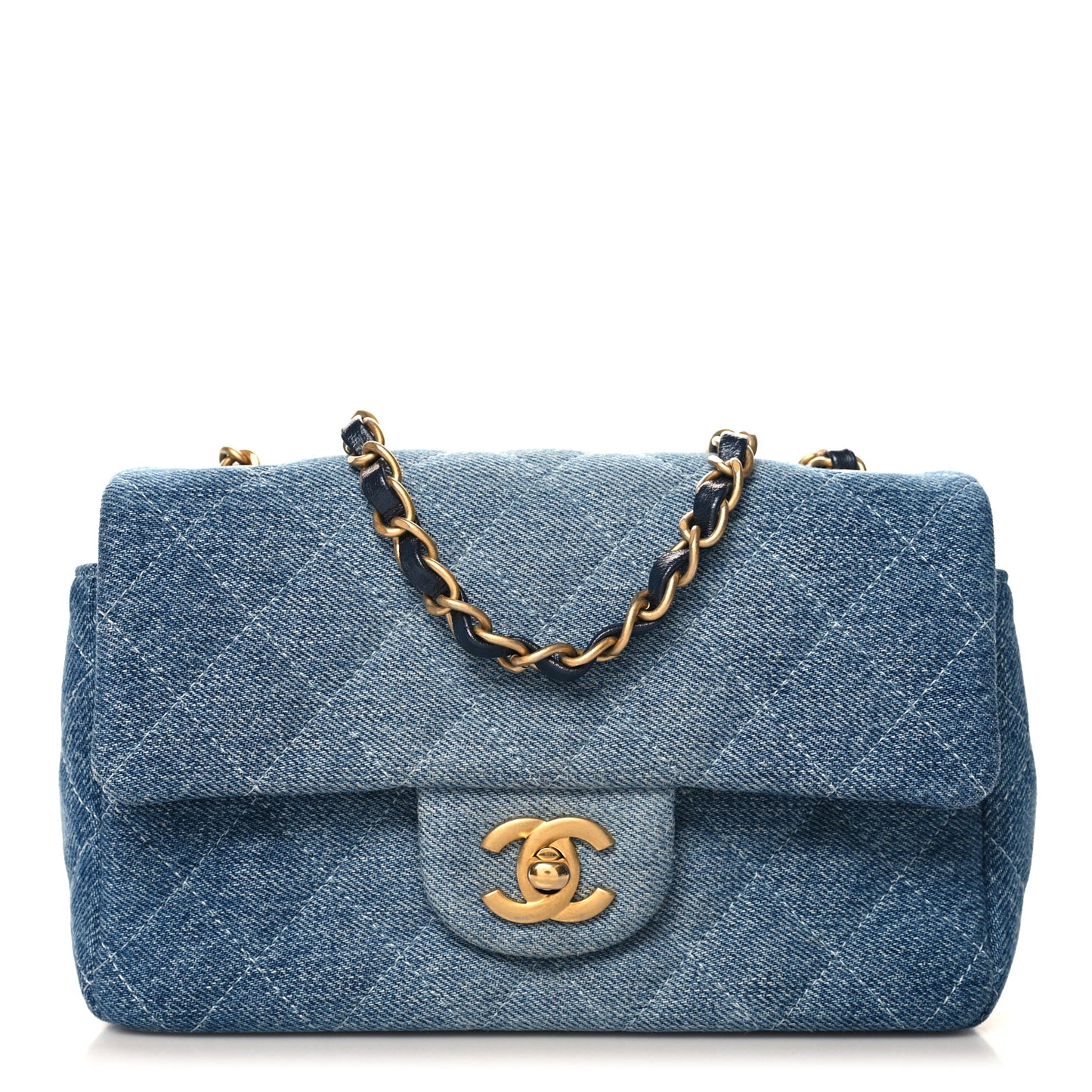 Washed Denim Quilted Mini Rectangular Flap Blue