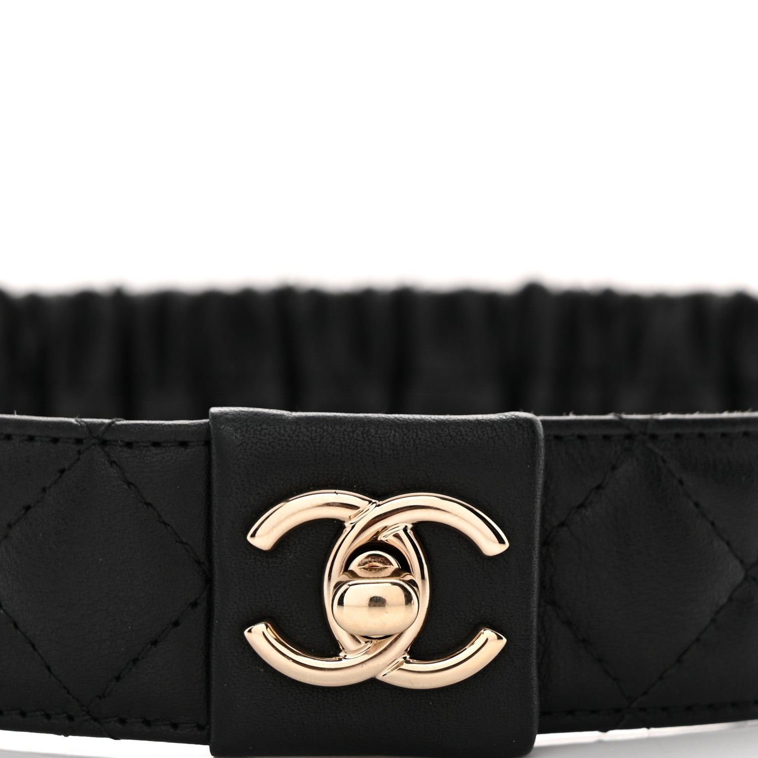 Chanel Lambskin Quilted Ruched Turn Lock CC Belt 70 28 Black
