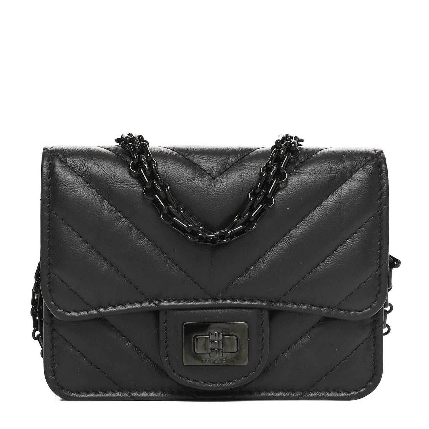 Aged Calfskin Chevron Quilted Reissue Belt Bag Black