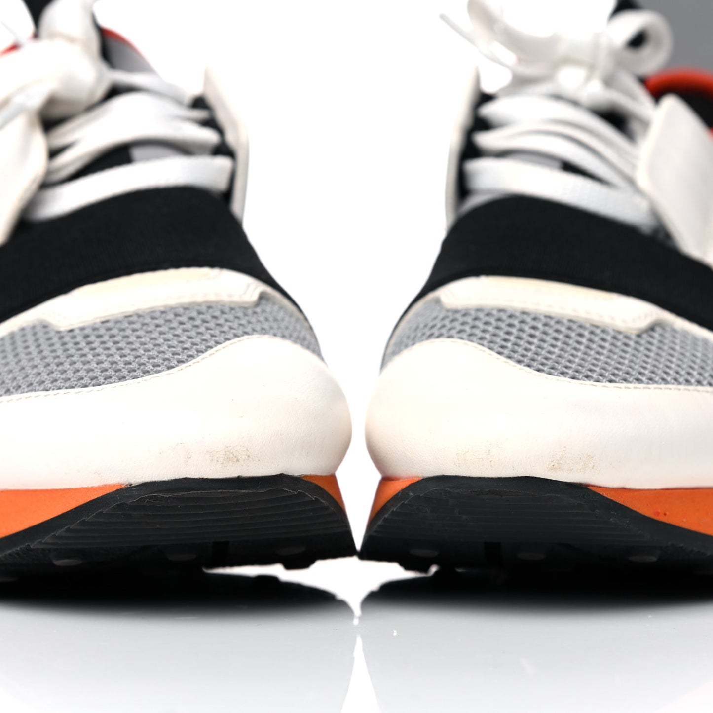 Calfskin Neoprene Mesh Suede Race Runner Sneakers 38 White Black Grey