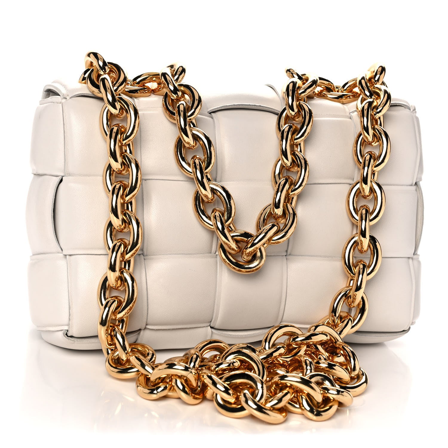 Bottega Veneta Lambskin Maxi Intreccio Padded Chain Cassette Crossbody Bag White 3 of 13