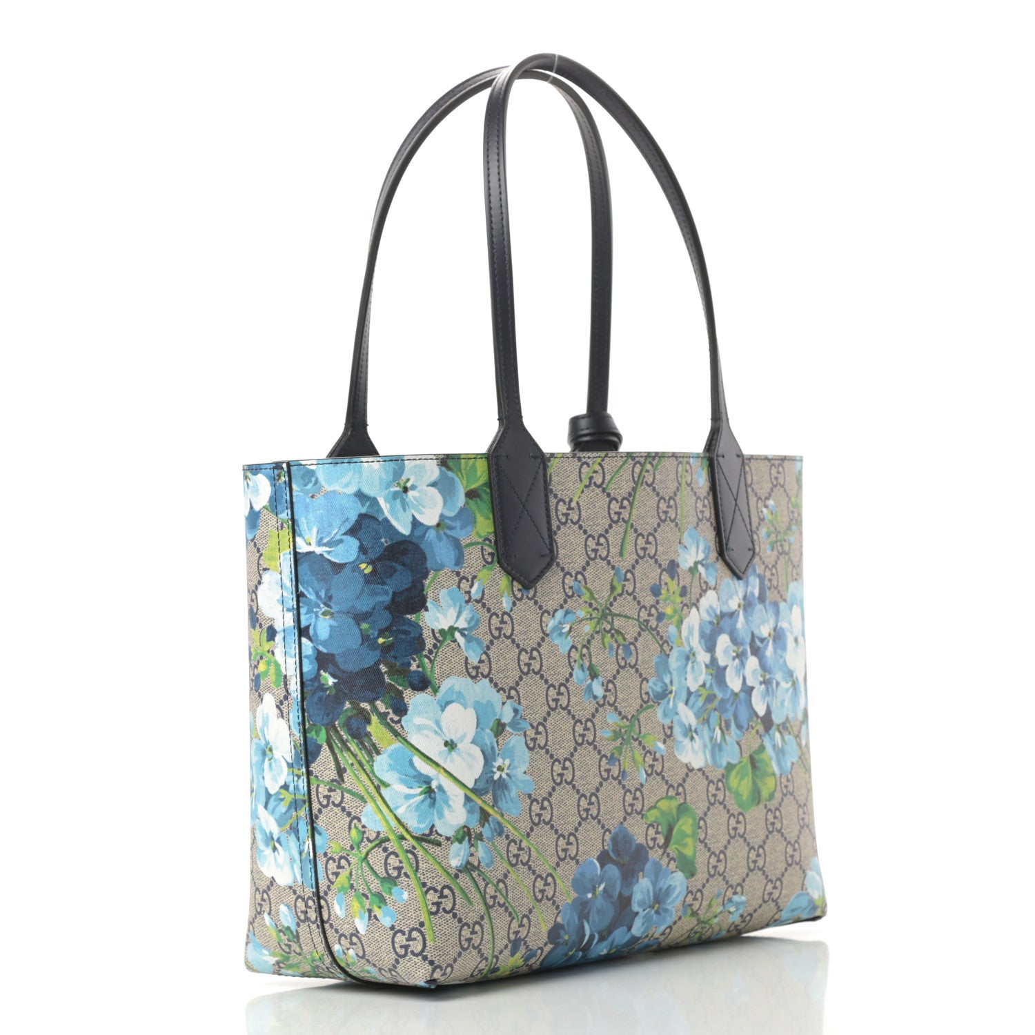 Gucci GG Supreme Monogram Blooms Small Reversible Tote Beige Blue Navy 4 of 16