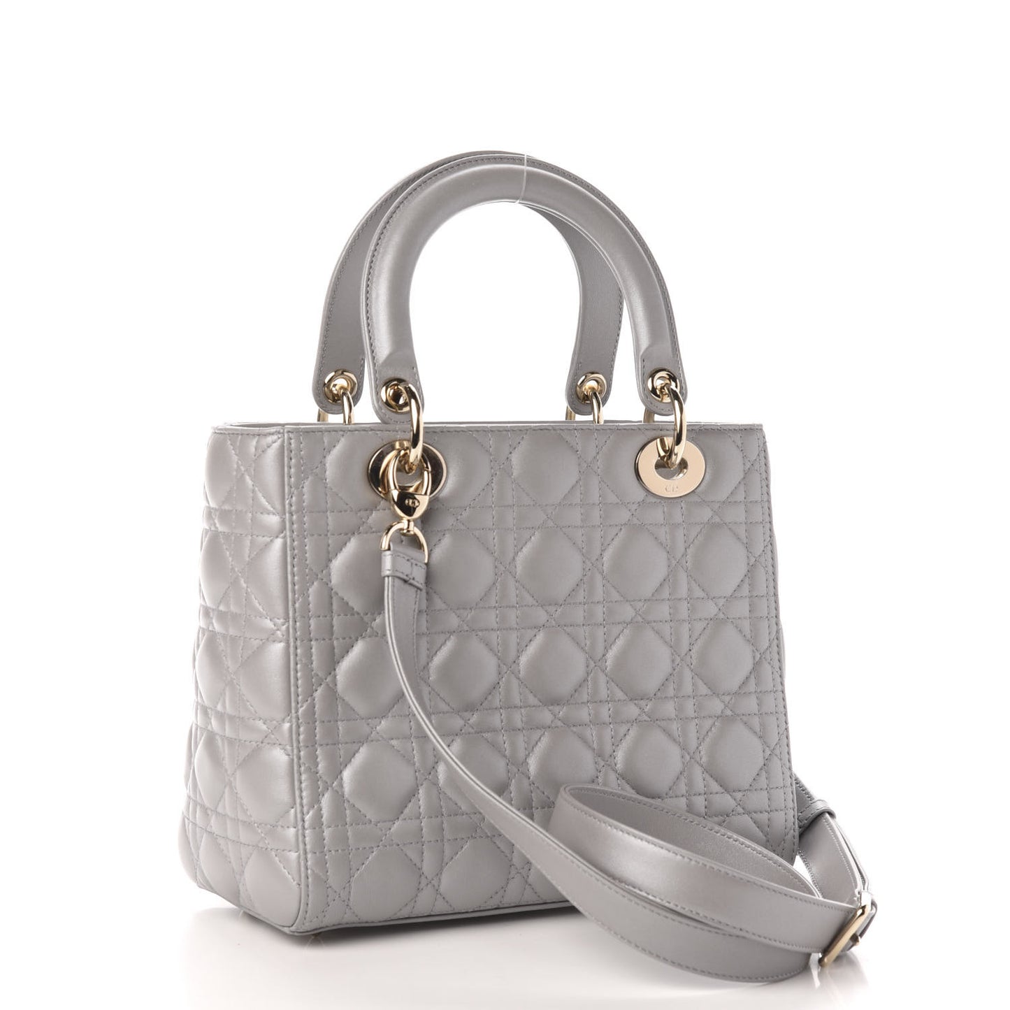 Pearly Lambskin Cannage Medium Lady Dior Grey