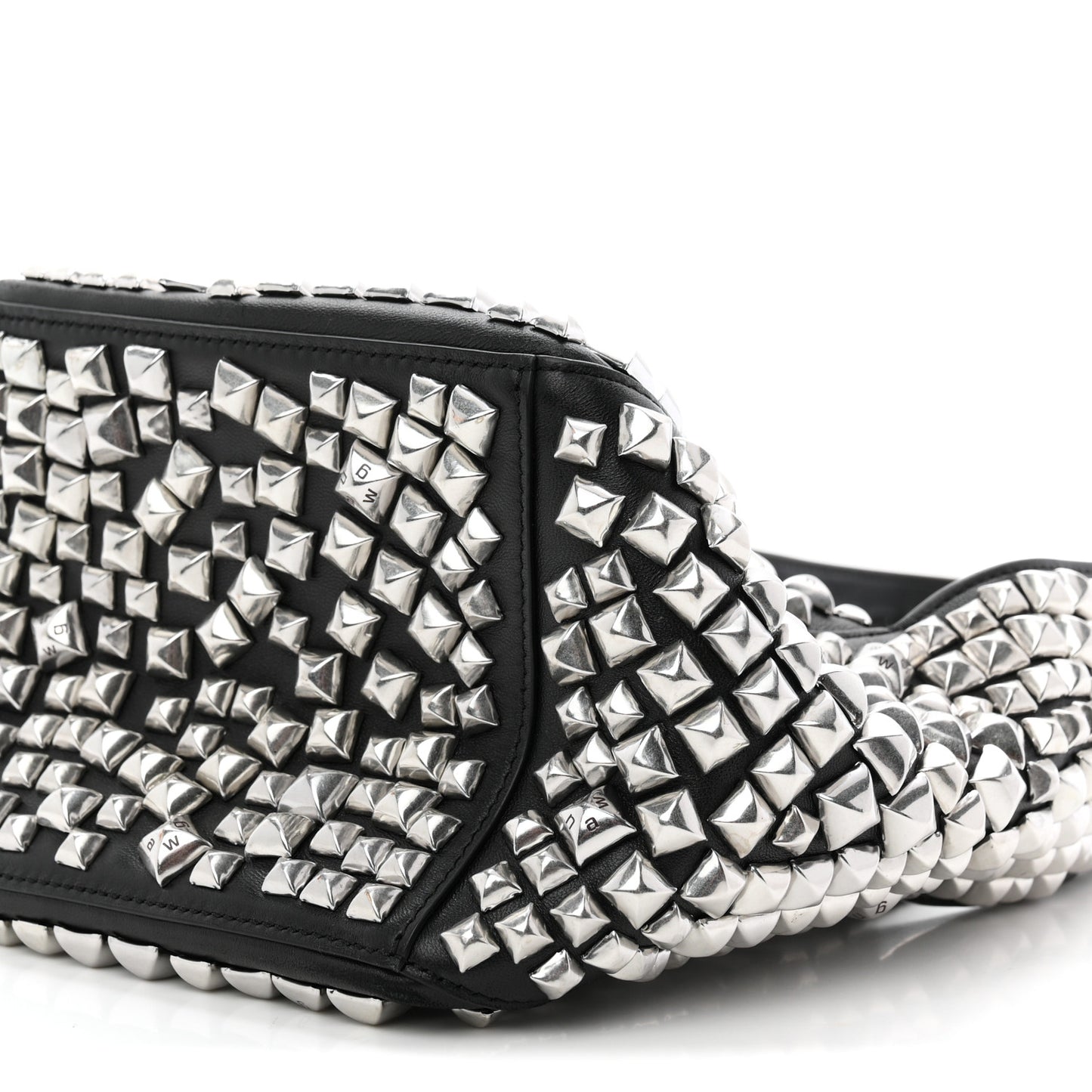 Sheepskin Studded Small Spike Hobo Black