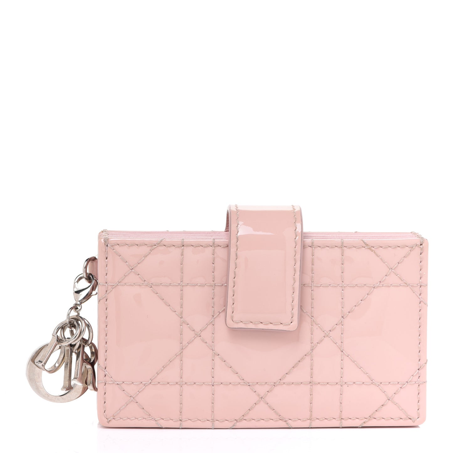 Patent Cannage Lady Dior 5-Gusset Card Holder Rose Clair