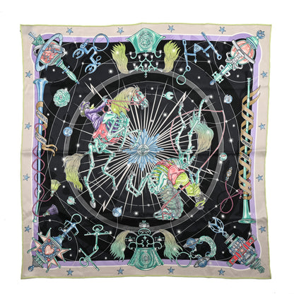 Hermes Silk Chorus Stellarum Scarf 70 Gris Nacre Anthracite Vert 1 of 6