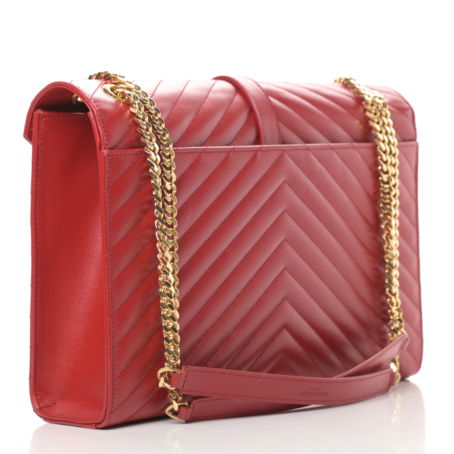 Saint Laurent Grain De Poudre Matelasse Chevron Large Monogram Satchel Lipstick Red 3 of 13