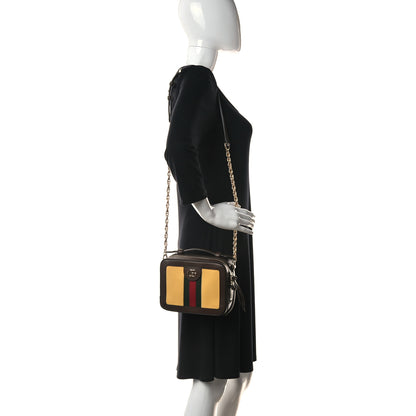 Gucci Canvas Textured Calfskin Web Mini Ophidia Top Handle Shoulder Bag Easy Yellow Dark Brown 3 of 10