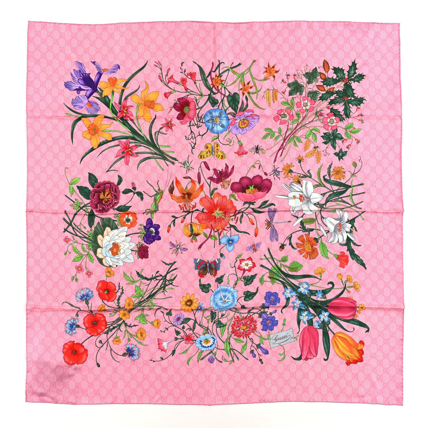 Gucci Silk Twill Flora Beauty Square Scarf Roseate 1 of 3