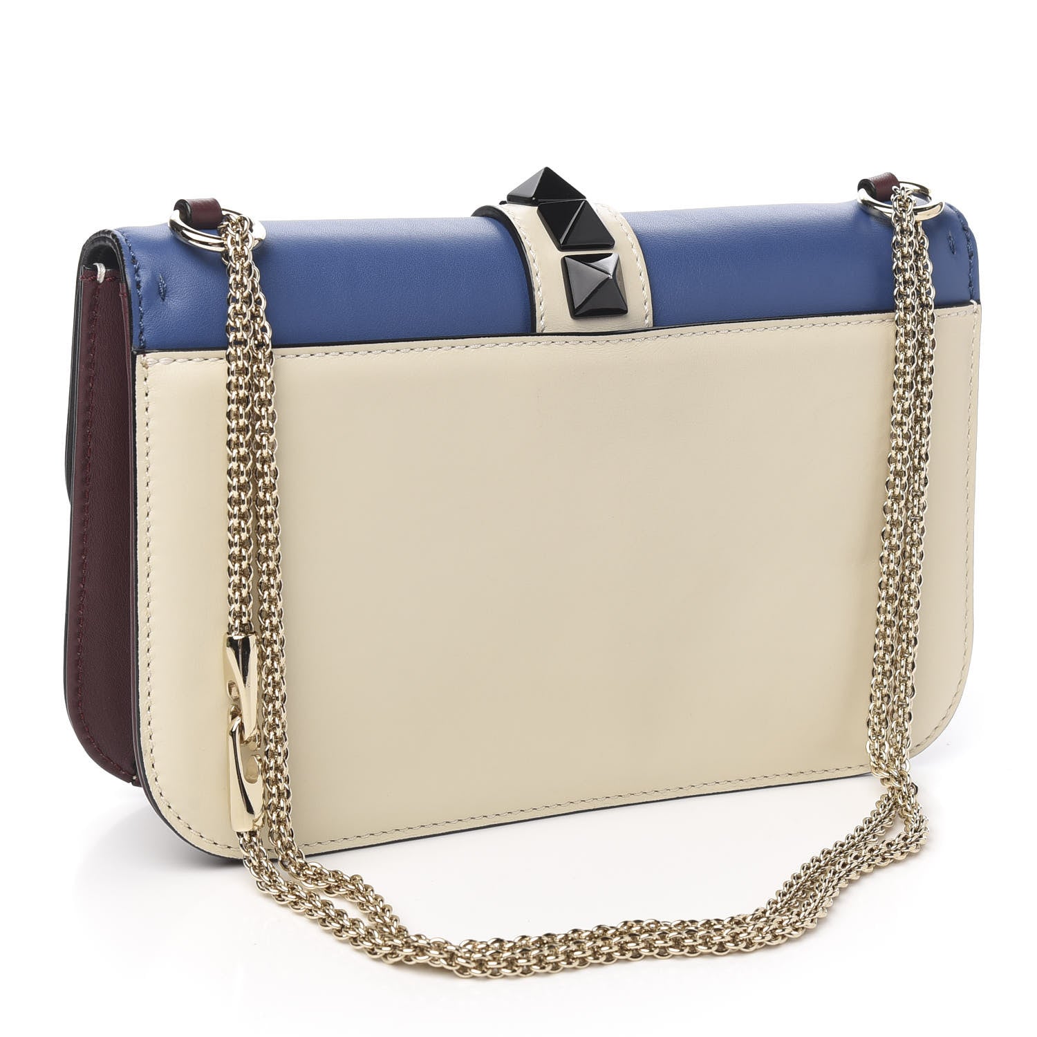Valentino Garavani Vitello Tri-Color Medium Glam Lock Rockstud Flap Blue White Burgundy 2 of 8
