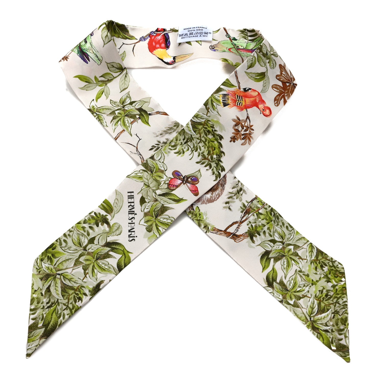Hermes Silk Equateur Twilly Creme Vert Multicolore 1 of 3