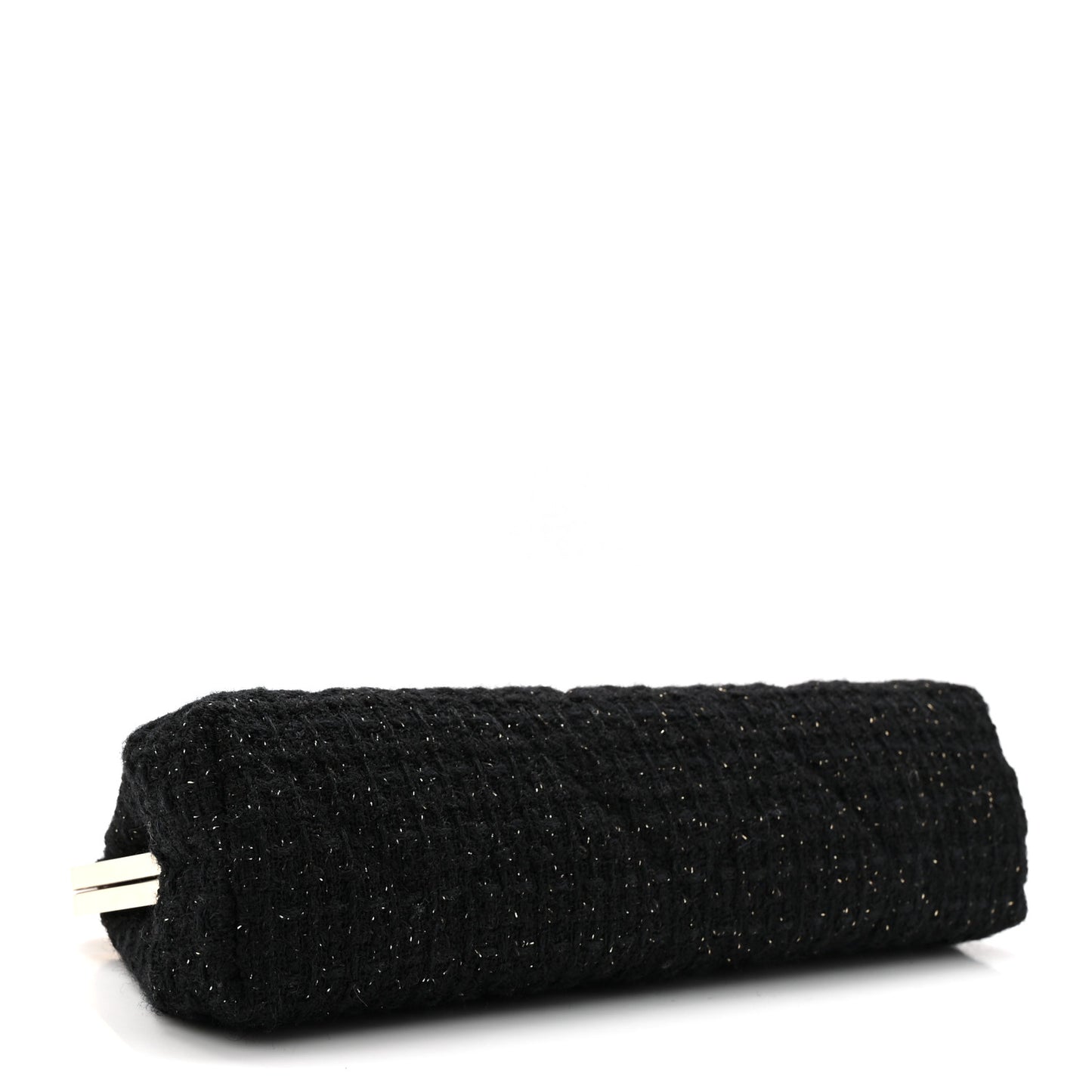 Tweed Quilted Kiss Lock Clutch Black
