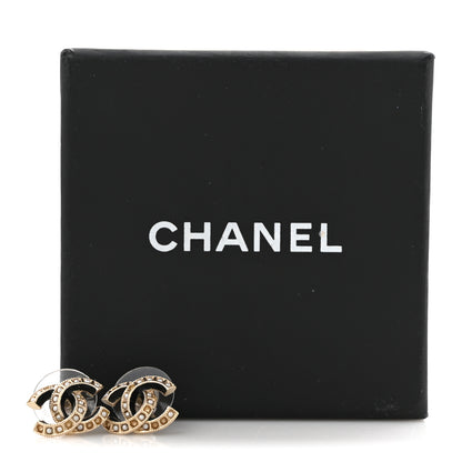 Chanel Metal Pearl Enamel CC Earrings Gold Black 5 of 5