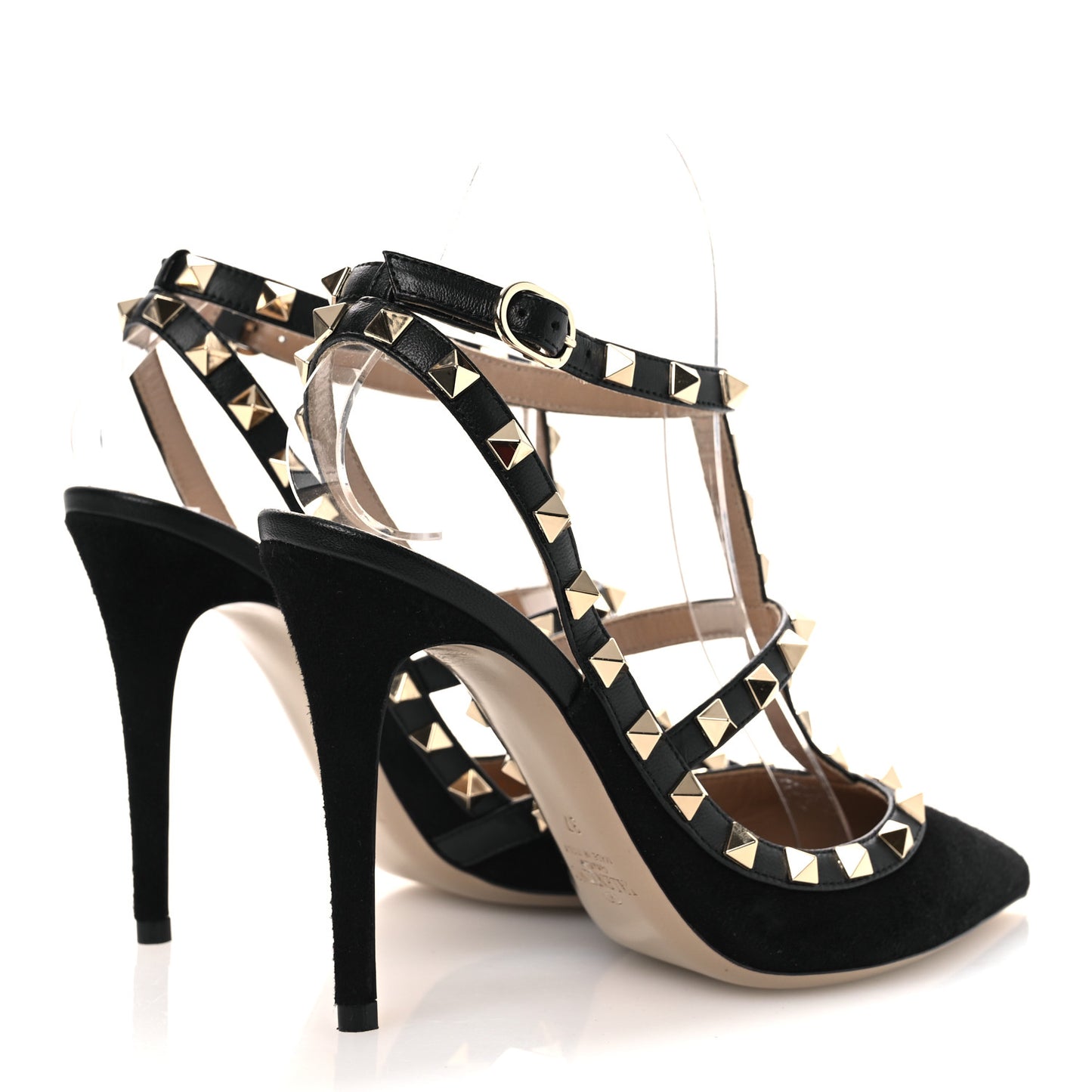 Suede Rockstud Ankle Strap Pumps 37 Black