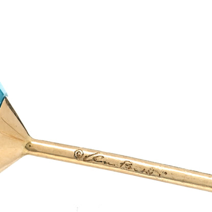 Tiffany 18K Yellow Gold Turquoise Elsa Peretti One Carat Faceted Earrings 4 of 4