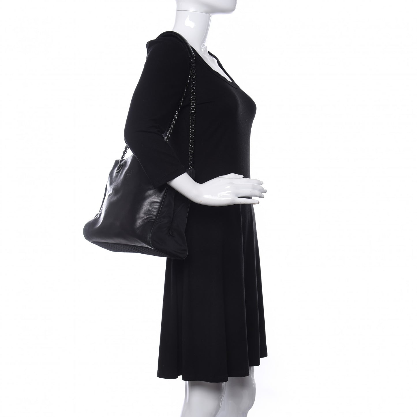 Nappa Nylon Chain Shoulder Bag Black
